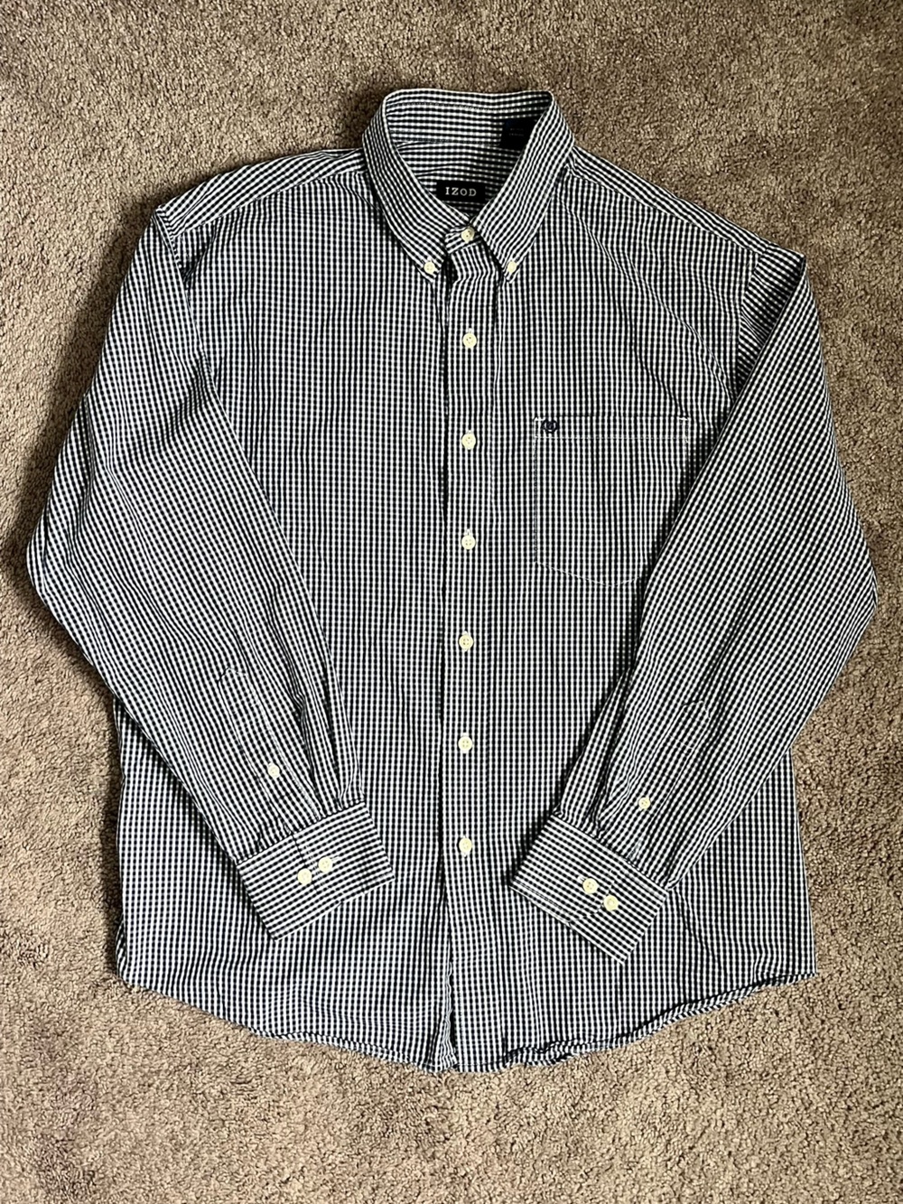 Izod Men’s navy and White Gingham Button-Down Dress Shirt